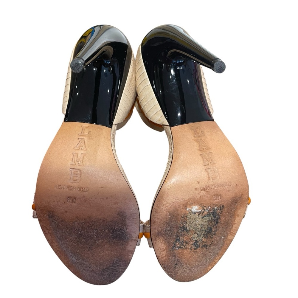 L.A.M.B.‎ Gwen Stefani Beige Orange Leather Heels Ankle Strap Women’s Size 8 - Picture 6 of 8